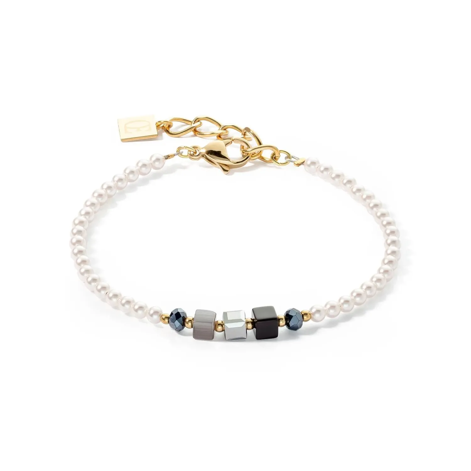 armband_princess_pearls___0-5.webp COEUR DE LION Armband Princess Pearls & Cubes Gold-Schwarz- Kristallarmbänder