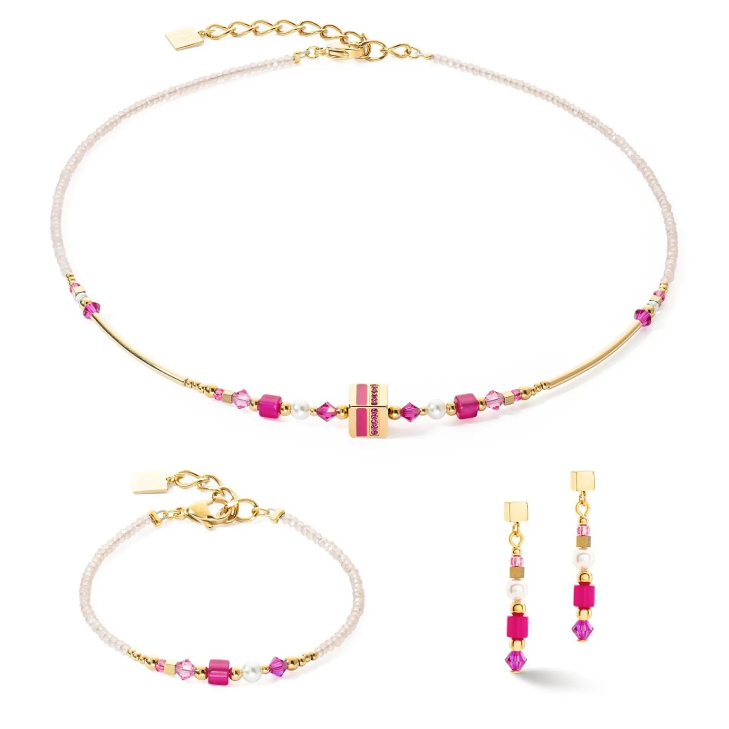 armband_quadratische_stre_1.webp COEUR DE LION Armband Quadratische Streifen Gold-Magenta- Mix&And&Match-Armbänder