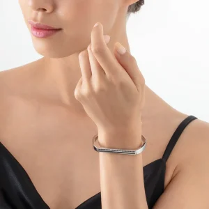 COEUR DE LION Armreif mit quadratischen Streifen, silber-schwarz- Armreifen