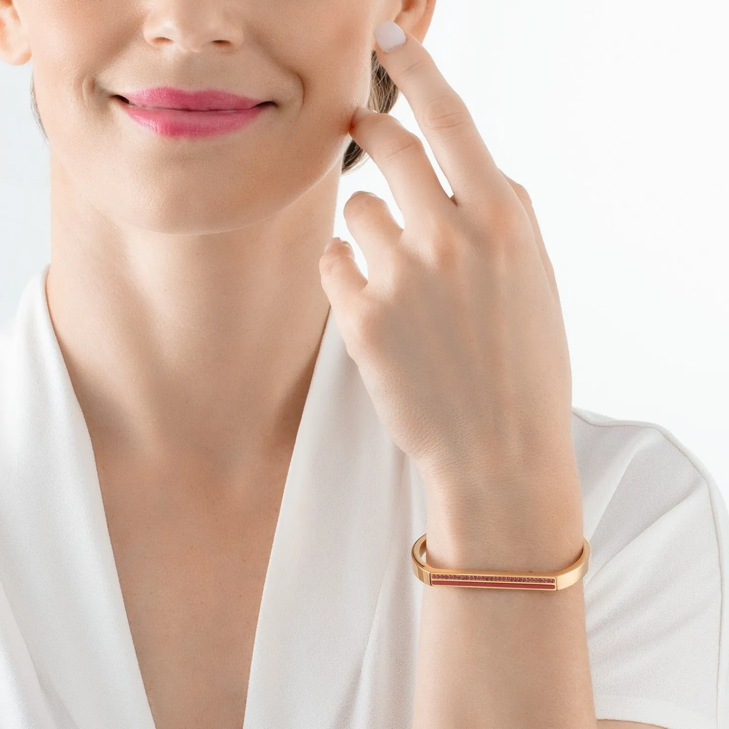 armreif_mit_quadratischen_2.webp COEUR DE LION Armreif mit quadratischen Streifen, Gold-Rosa- Coeur Essentials