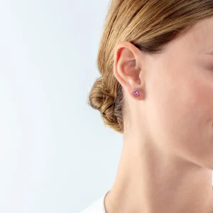 COEUR DE LION Brillante quadratische kleine Ohrringe Silber Rosa- Coeur Essentials