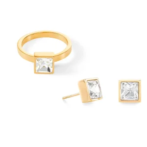 COEUR DE LION Brillanter quadratischer großer Ring aus Goldkristall- Coeur Essentials
