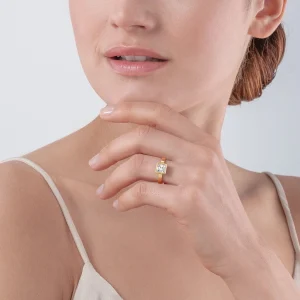 COEUR DE LION Brillanter quadratischer großer Ring aus Goldkristall- Coeur Essentials