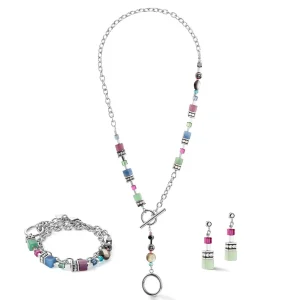 COEUR DE LION Geocube® Fusion Halskette Mehrfarbiger Edelstein- Halsketten mit Anhänger