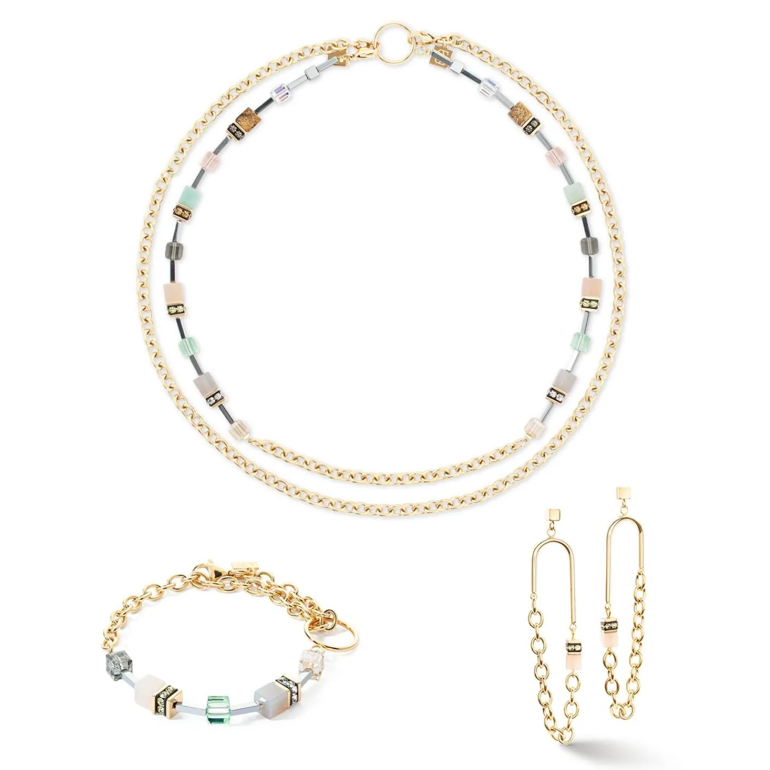 geocube_iconic_boho_halsk_1-4.webp COEUR DE LION Geocube® Iconic Boho Halskette Gold-Mehrfarbig- Echter Stein