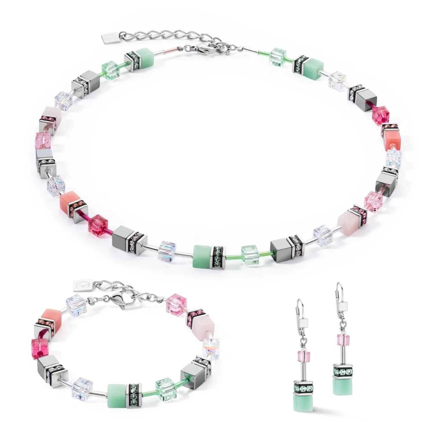 geocube_iconic_halskette__1-12.webp COEUR DE LION Geocube® Iconic Halskette Grün-Rosa- Geocube® Halsketten