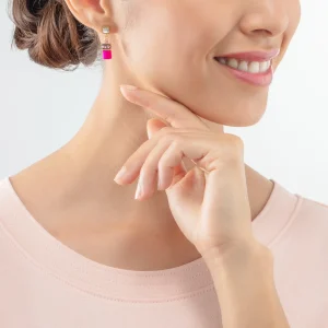 COEUR DE LION Geocube® Iconic Kettenohrringe Gold-Magenta- Ohrstecker