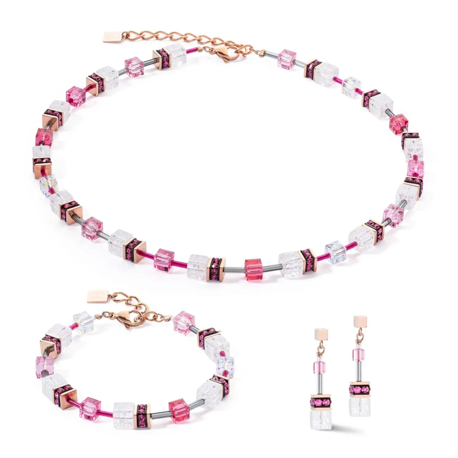 geocube_iconic_nature_ohr_1-6.webp COEUR DE LION Geocube® Iconic Nature Ohrringe Rosa Weiß- Geocube® Ohrringe