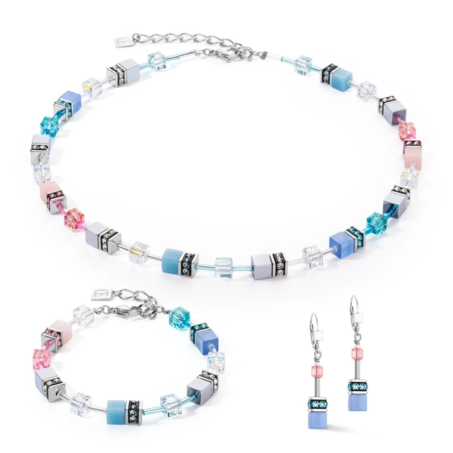 geocube_iconic_ohrringe_b_1-1.webp COEUR DE LION Geocube® Iconic Ohrringe Blau-Rosa- Geocube® Halsketten