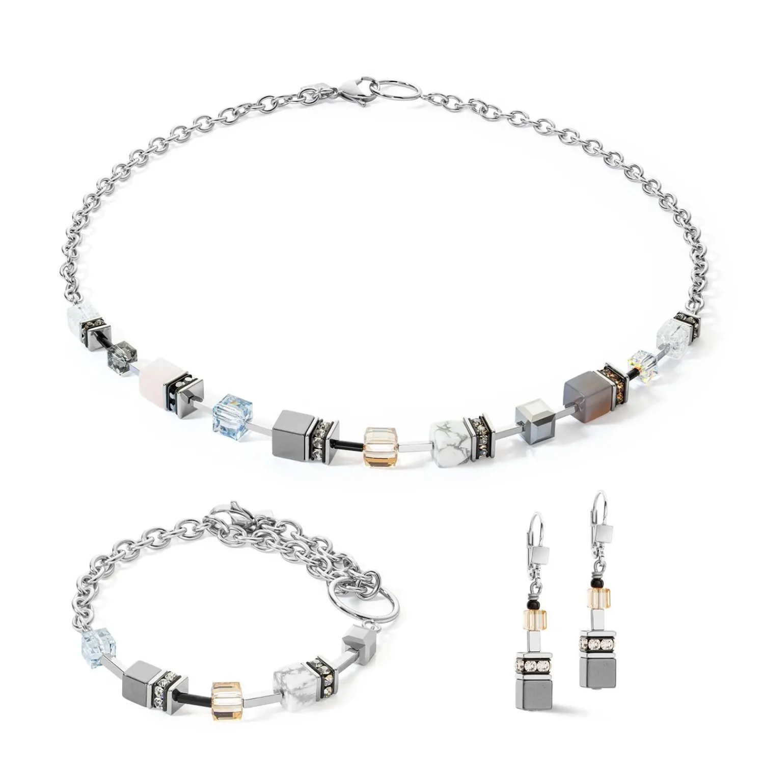 geocube_iconic_precious_c_1-11.webp COEUR DE LION Geocube® Iconic Precious Chain Ohrringe Grau-Beige- Geocube® Tone&In&Tone