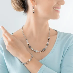 COEUR DE LION Geocube® Iconic Precious Chain Halskette Grau-Beige- Echter Stein