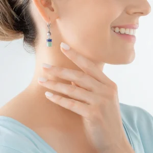 COEUR DE LION Geocube® Iconic Precious Chain Ohrringe Silber-Mehrfarbig- Echter Stein