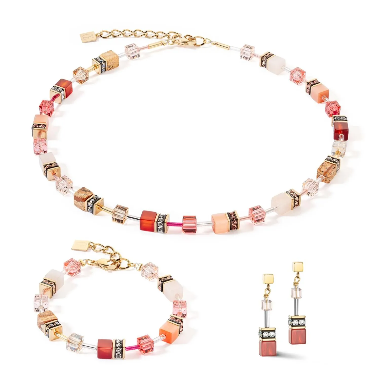 geocube_iconic_precious_o_1-16.webp COEUR DE LION Geocube® Iconic Precious Ohrringe Rot-Beige- Geocube® Tone&In&Tone