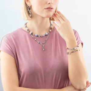 COEUR DE LION Geocube® Kostbare Statement-Halskette Silber-Pastell- Geocube® Halsketten