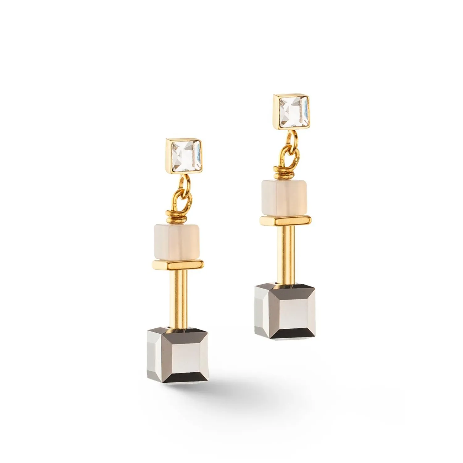 geocube_precious_schiebev_0-1.webp COEUR DE LION Geocube® Precious Schiebeverschluss-Ohrringe Goldgrau- Echter Stein