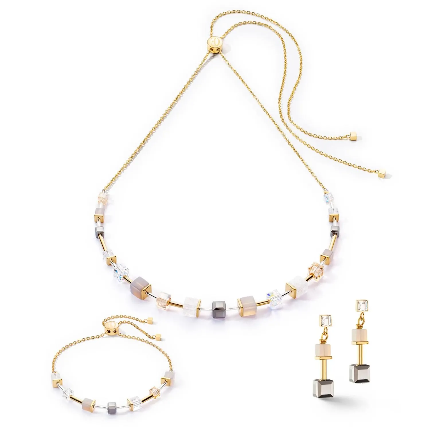 geocube_precious_schiebev_1-1.webp COEUR DE LION Geocube® Precious Schiebeverschluss-Ohrringe Goldgrau- Echter Stein