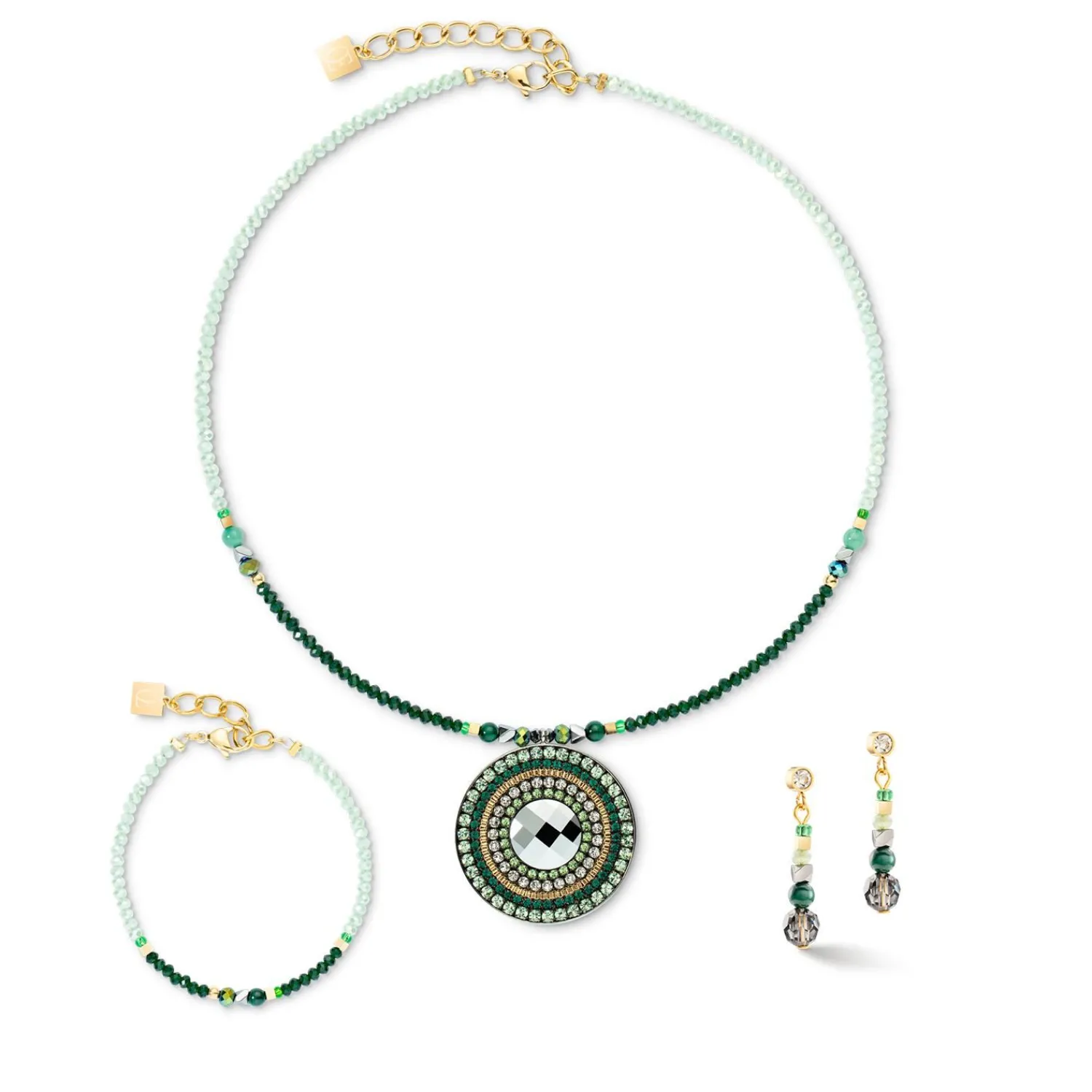 halskette_amulett_glamour_1.webp COEUR DE LION Halskette Amulett Glamouröses Grüngold- Echter Stein