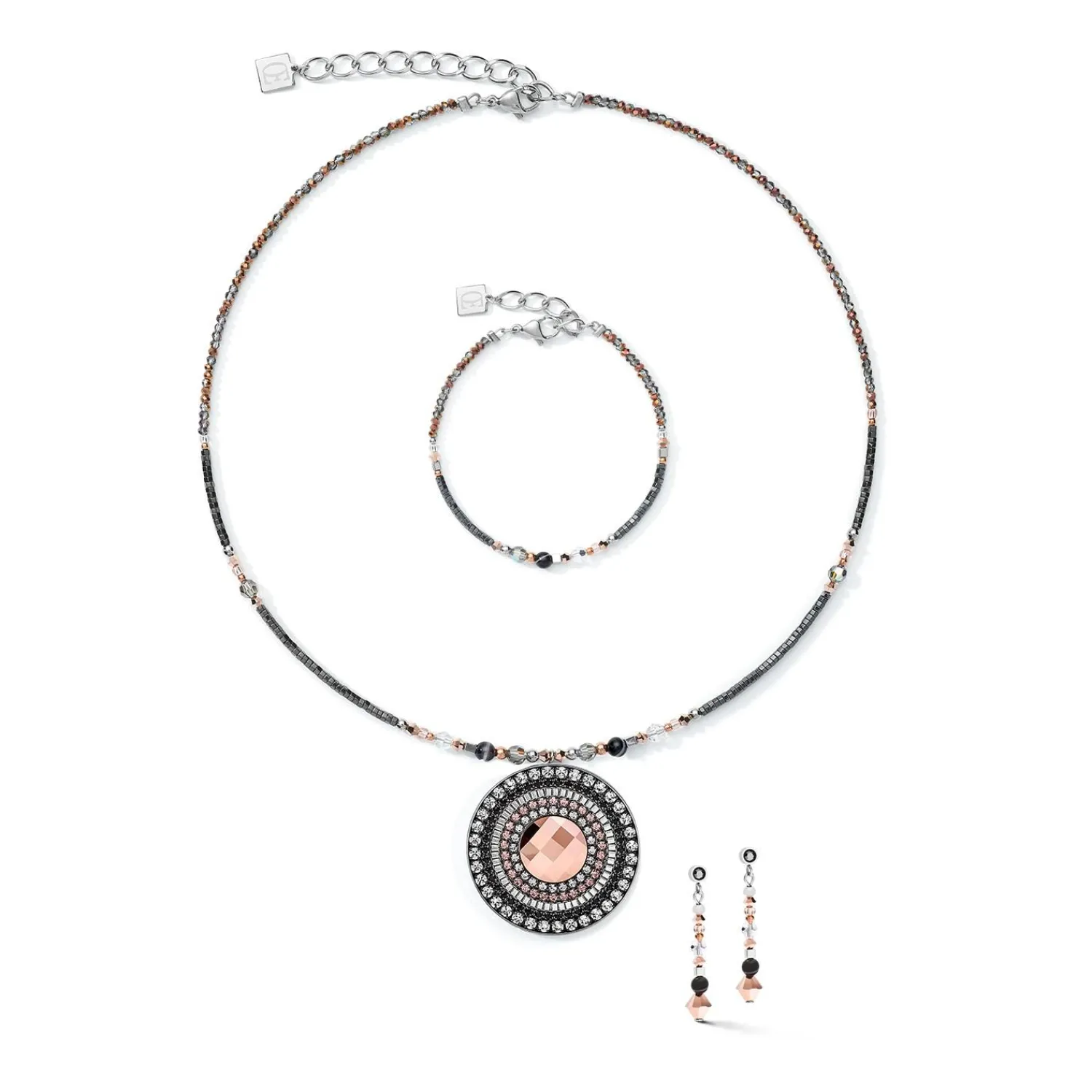 halskette_amulett_kleine__1.webp COEUR DE LION Halskette Amulett Kleine Kristalle & Gestreifter Onyx Grau-Kristall- Echter Stein