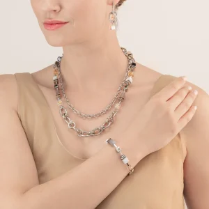 COEUR DE LION Halskette Geocube® Statement Precious Chunky Chain Multiwear Grau-Beige- Multiwear-Halsketten