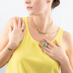 COEUR DE LION Halskette Mini Cubes & Kette Gold-Grün- Edelsteinketten