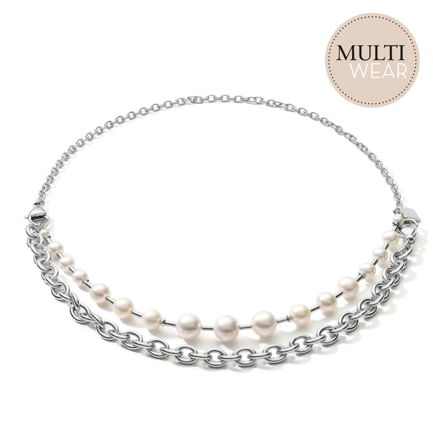 halskette_mit_swasserperl_0.webp COEUR DE LION Halskette mit Süßwasserperlen und klobiger Kette, 4-in-1, Weiß-Silber- Hochzeit