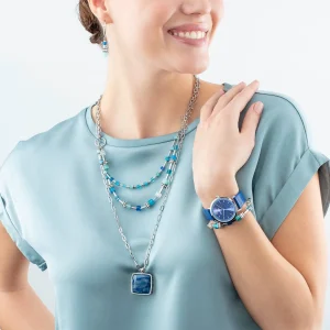 COEUR DE LION Halskette Oe Amulett Quadratischer Aventurin Silber-Blau- Lange Halsketten