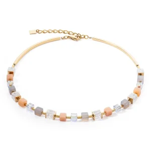 COEUR DE LION Halskette Precious Classic Cubes Grau-Pfirsich- Edelsteinketten