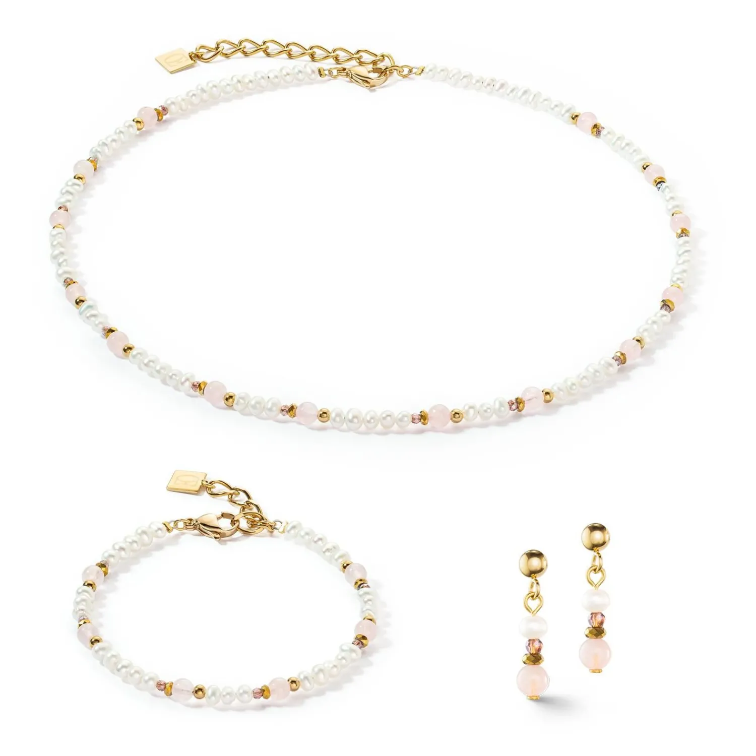 halskette_romantische_swa_1-1.webp COEUR DE LION Halskette Romantische Süßwasserperlen & Rosenquarz Gold- Echter Stein