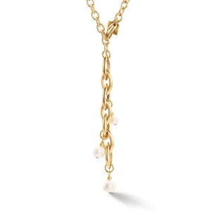 COEUR DE LION Halskette Y Navette Süßwasserperlen Gold- Halsketten mit Anhänger