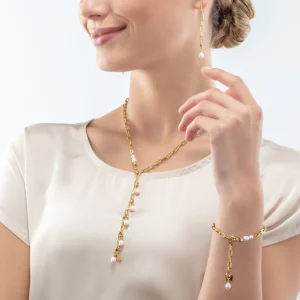 COEUR DE LION Modernes Kettenarmband mit Süßwasserperlenanhängern in Gold- Perlenarmbänder