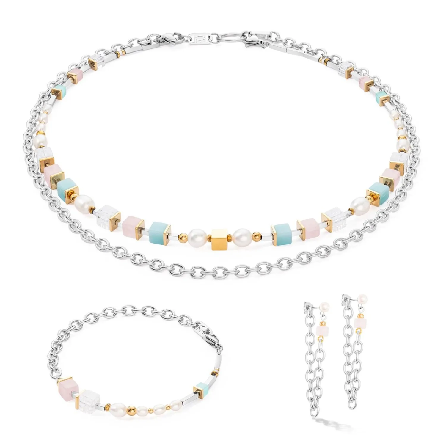 ohrringe_coole_romantisch_1.webp COEUR DE LION Ohrringe Coole romantische Würfel & Perlen Bicolor- Ohrstecker