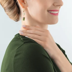 COEUR DE LION Ohrringe Creolen Geocube® Festliche Schicht Gold-Grün- Echter Stein