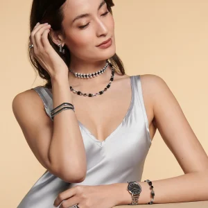 COEUR DE LION Ohrringe Creolen Quadratische Streifen 20 Silber-Schwarz- Creolen