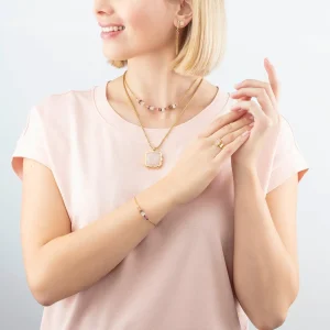 COEUR DE LION Ohrringe Spikes Square Rosenquarz Gold-Pink- Ohrstecker