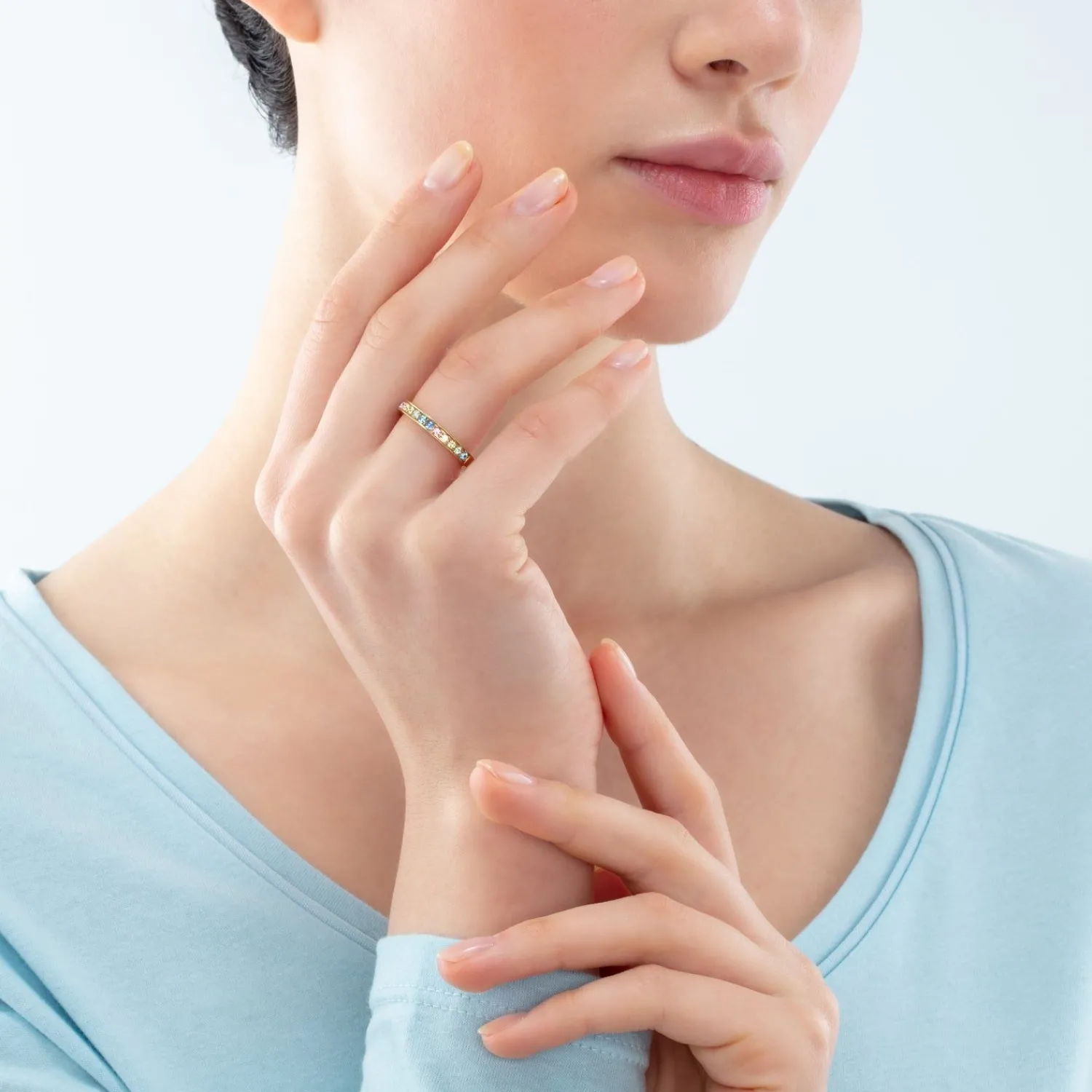 ring_edelstahl__kristalle_2-2.webp COEUR DE LION Ring Edelstahl & Kristalle Slim Gold Mehrfarbig Pastell- Coeur Essentials