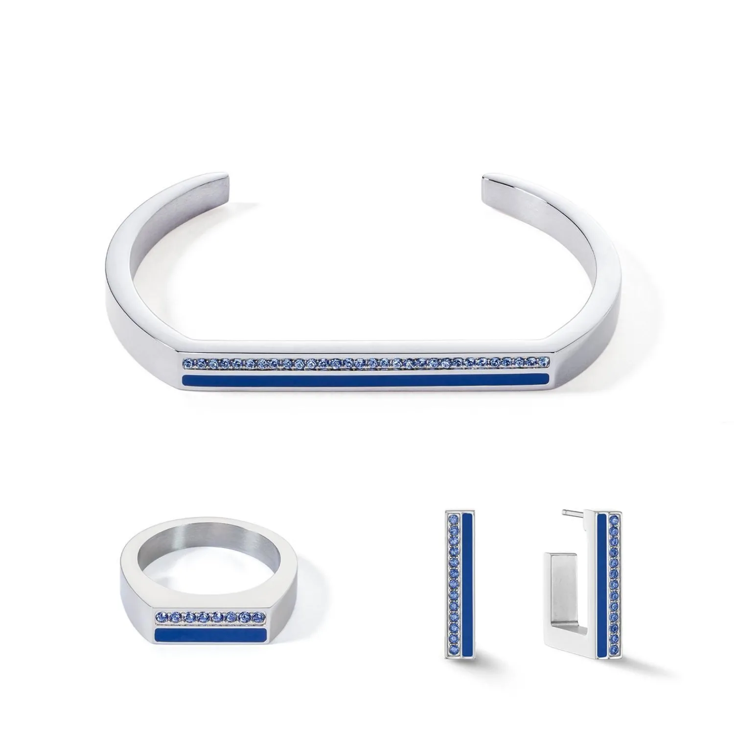 ring_quadratische_streife_1-15.webp COEUR DE LION Ring Quadratische Streifen Silber-Blau- Kristallringe