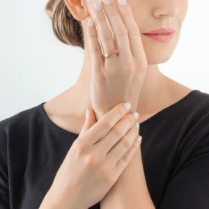 COEUR DE LION Ring Quadratische Streifen Gold-Rosa- Kristallringe