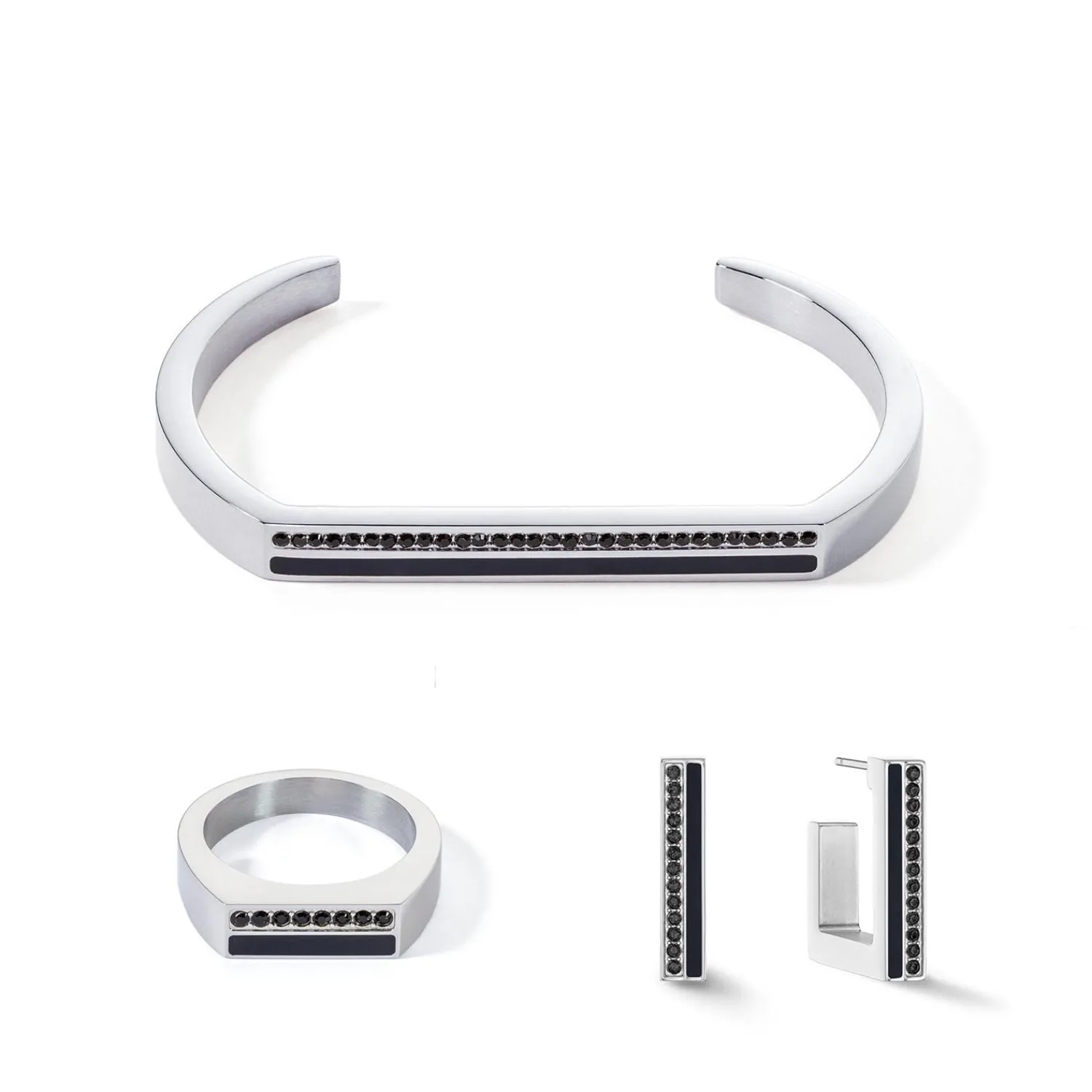 ring_square_stripes_silbe_1-1.webp COEUR DE LION Ring Square Stripes Silber-Schwarz- Coeur Essentials