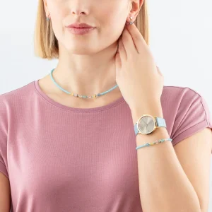 COEUR DE LION Uhr Round Pastel Lovers Gold Armband Leder Blau- Uhren